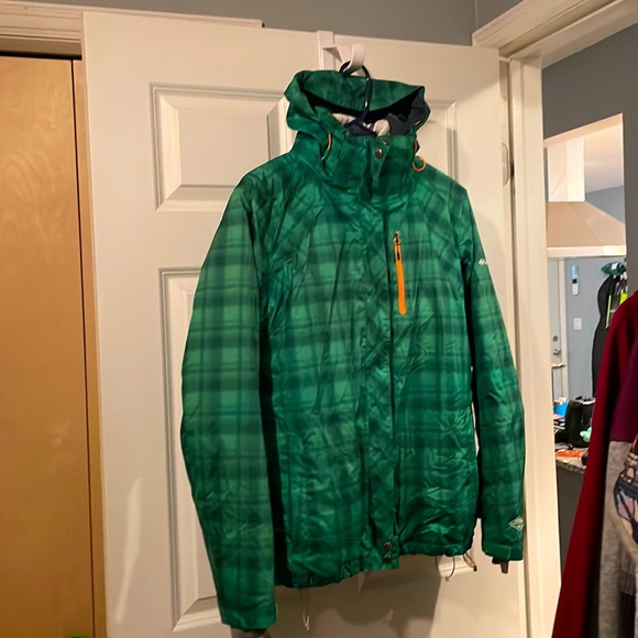 Columbia Jackets & Blazers - Columbia Green Plaid Hooded Jacket with Yellow Accent - ski snowboarding jacket